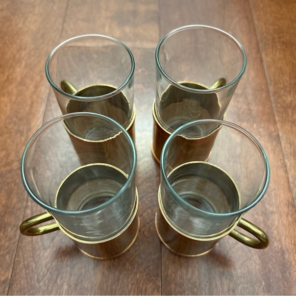 Vintage Beucler Irish Turkish Coffee Espresso Cups, Glass Copper Brass, Set of 4 - Picture 5 of 15